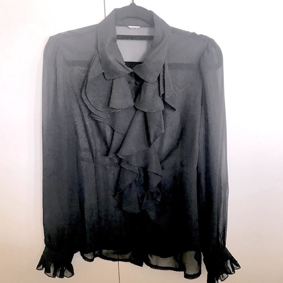 UNKOWN BRAND S Black Sheer Cascade Ruffle Blouse - Picture 4 of 12